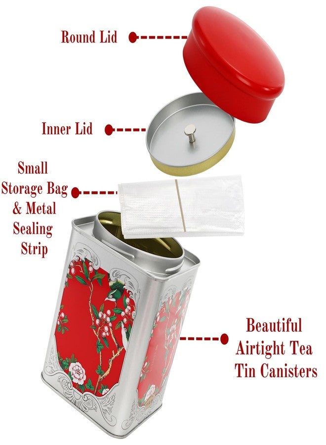 ELFULLY 3 Pack Airtight Tea Tin Canister, 38 OZ Tinplate Empty Loose Tea Box, Chinese Style Jar with Double Lids, Matcha Tin Containers, Vintage Square Coffee Canisters for Candy Nut Spice Kitchen - Image 5